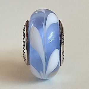 Pandora Retired Light Blue & White Glass Swirl Murano Charm